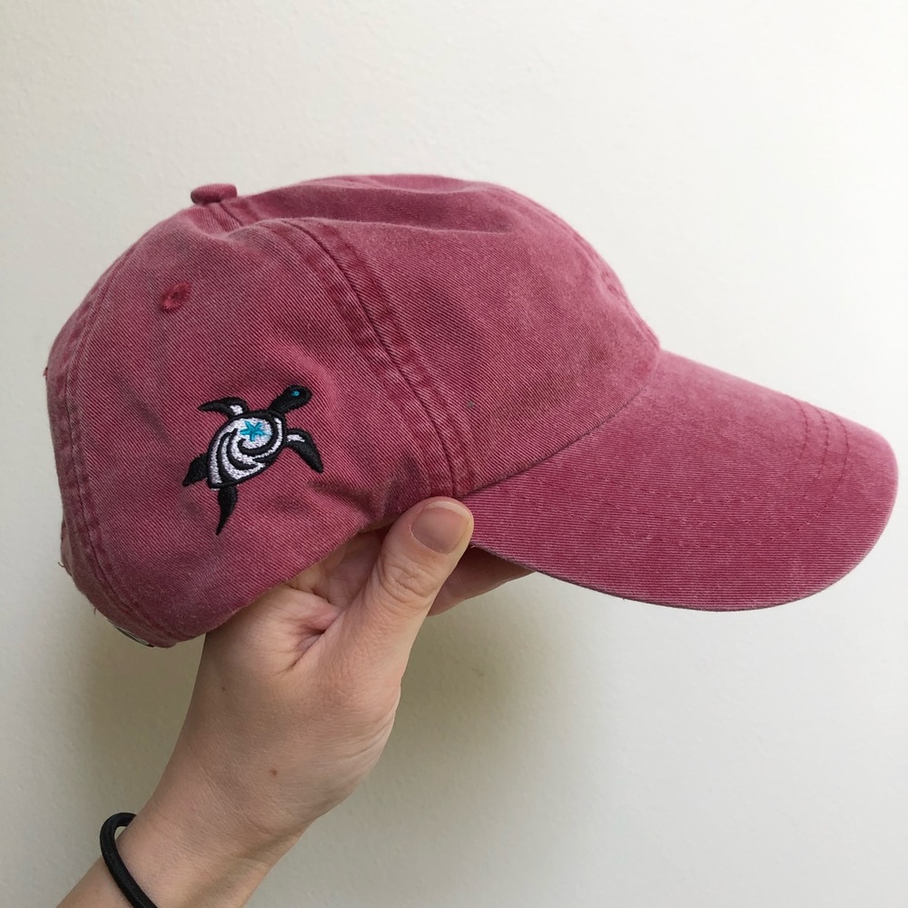 Red Embroidered Turtle Adjustable Dad Hat